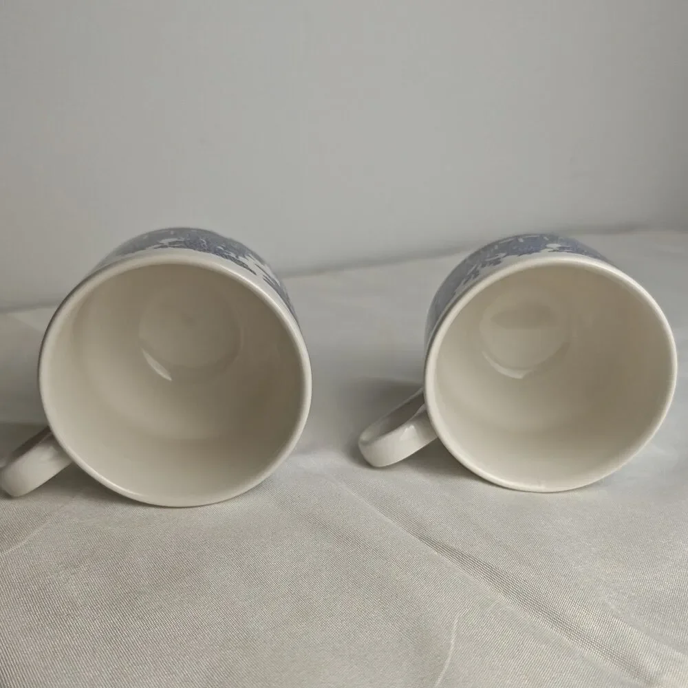 2 Vintage CHURCHILL England cobalt Blue Tea Coffee Cups asian Japan inspired